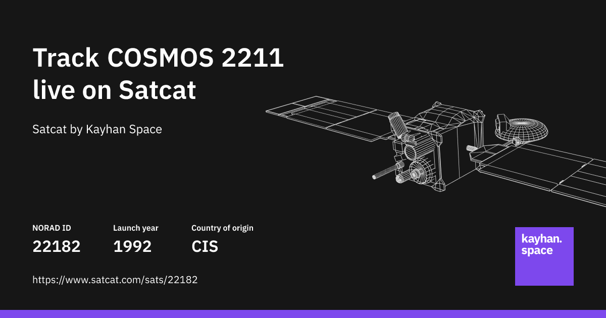 Track COSMOS 2211 (NORAD ID: 22182) live with Satcat