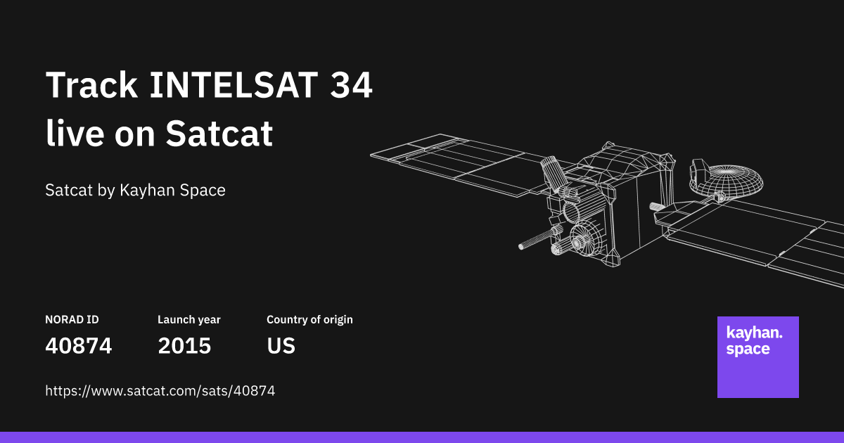 Track INTELSAT 34 (NORAD ID: 40874) live with Satcat