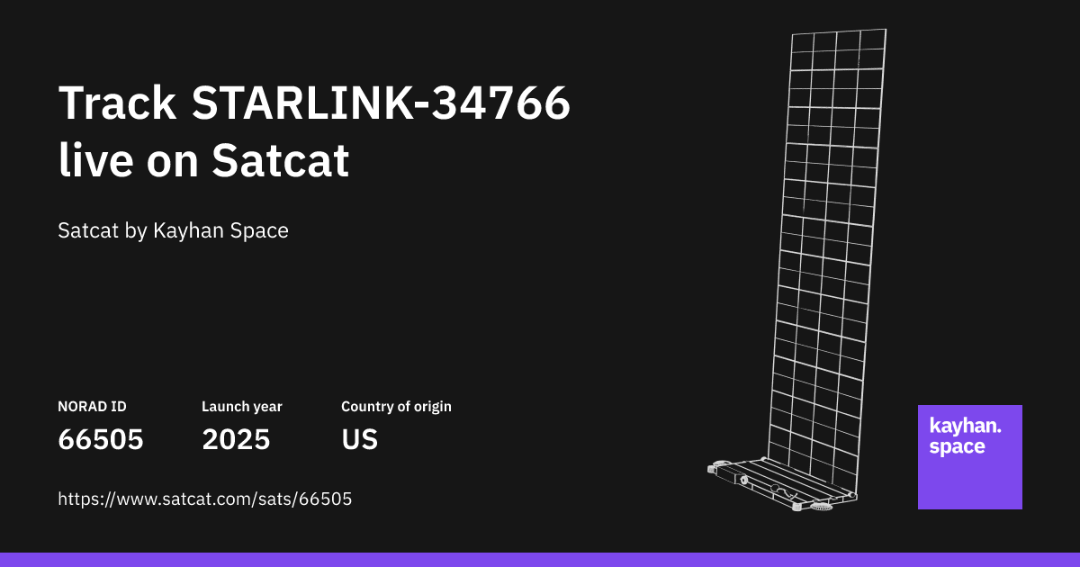 Track STARLINK-34766 (NORAD ID: 66505) live with Satcat