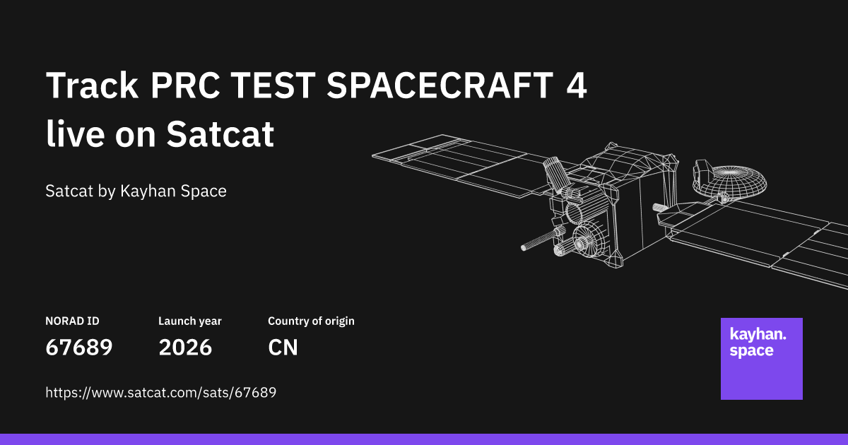 Track PRC TEST SPACECRAFT 4 (NORAD ID: 67689) live with Satcat