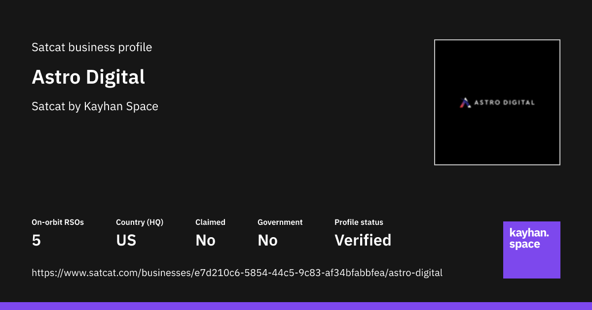 Astro Digital | Satcat — Spaceflight Intelligence Exchange by Kayhan Space